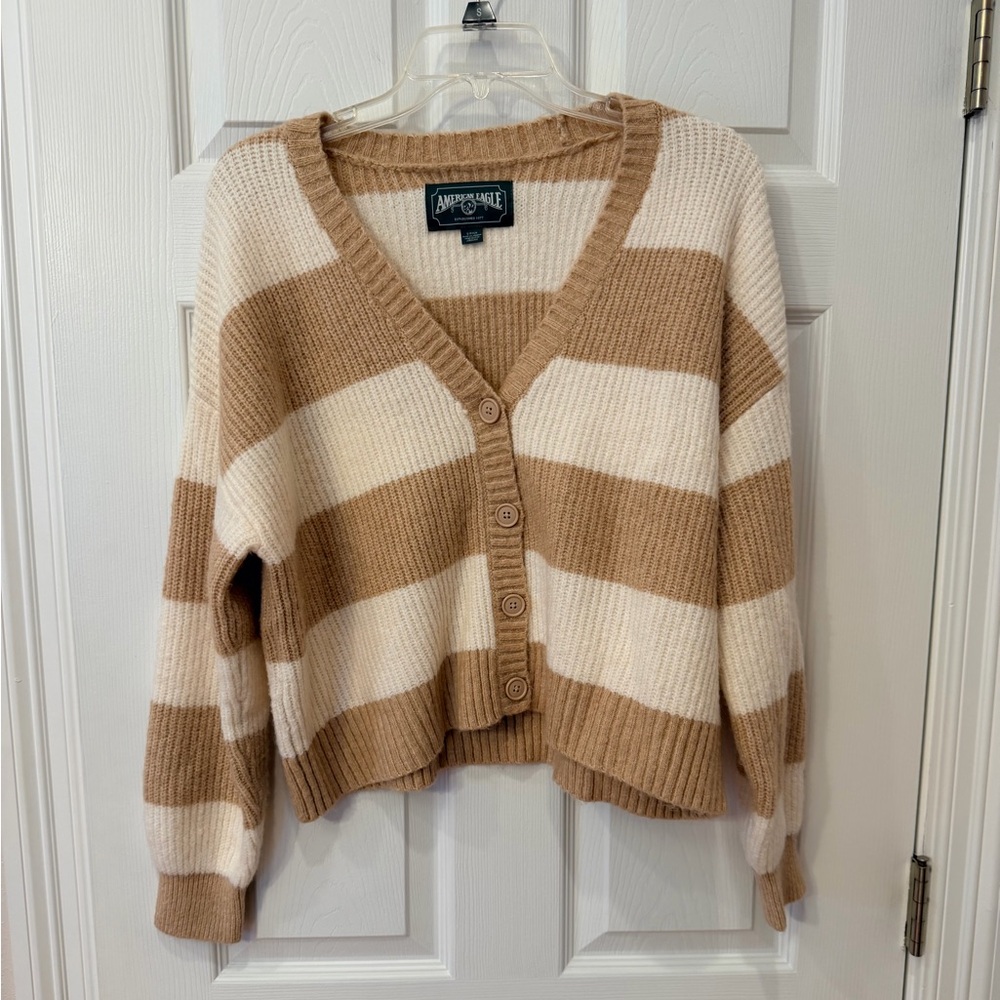 American Eagle Outfitters Women's Striped Cardigan - Tan and Cream